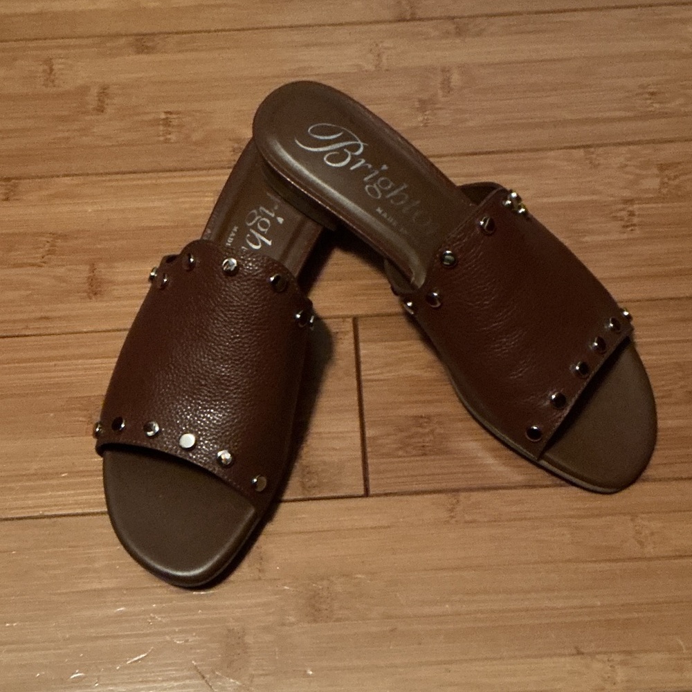 Brighton Brown Leather Studded Mules